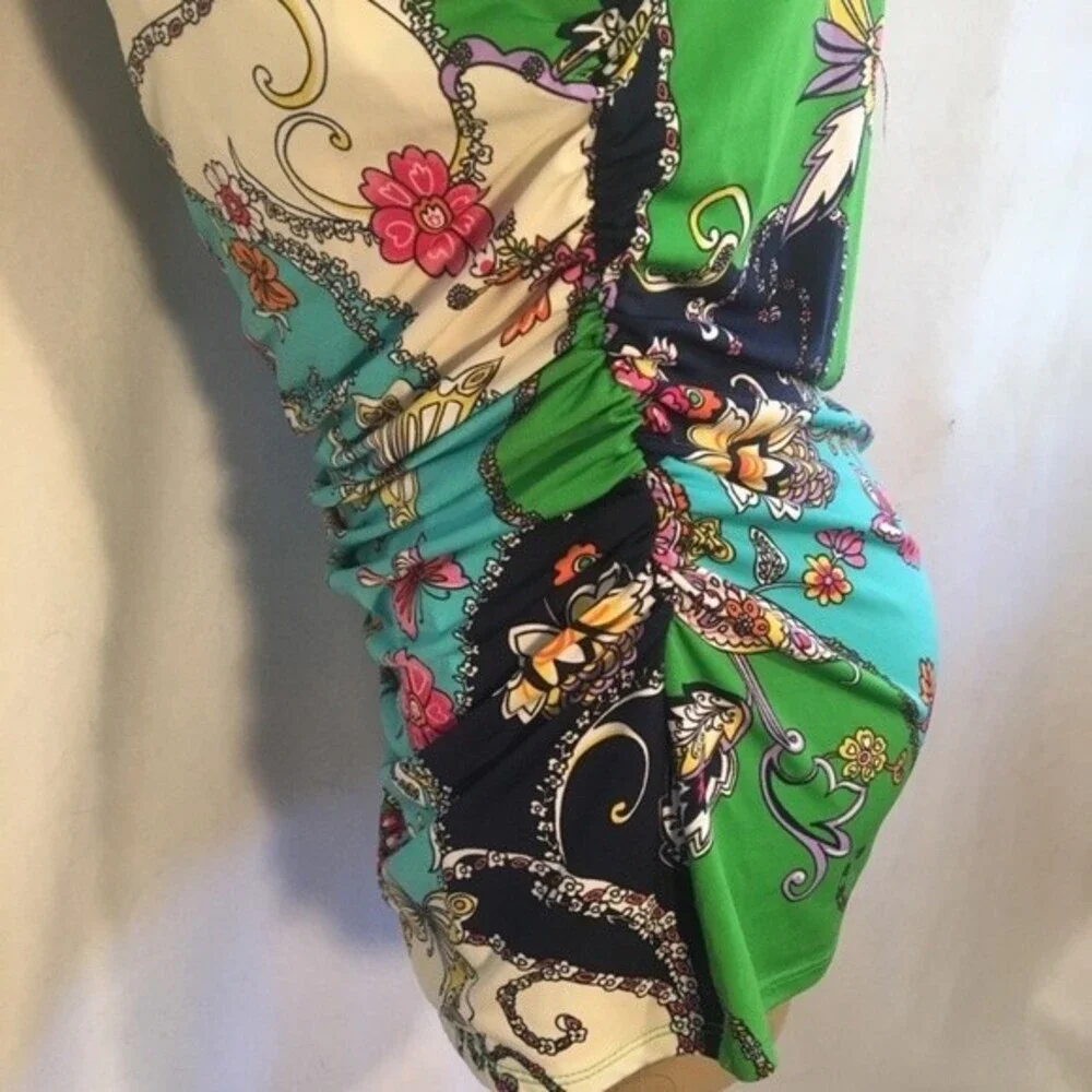 Carmen Marc Valvo Women's  Floral Print Half Sleeve Drape Neck top M - Picture 5 of 8